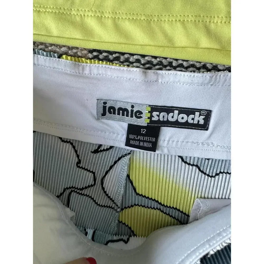 Jamie Sadock Women's Golf Outfit - Sporty Yellow Top & Blue Printed Skirt - Picture 3 of 3